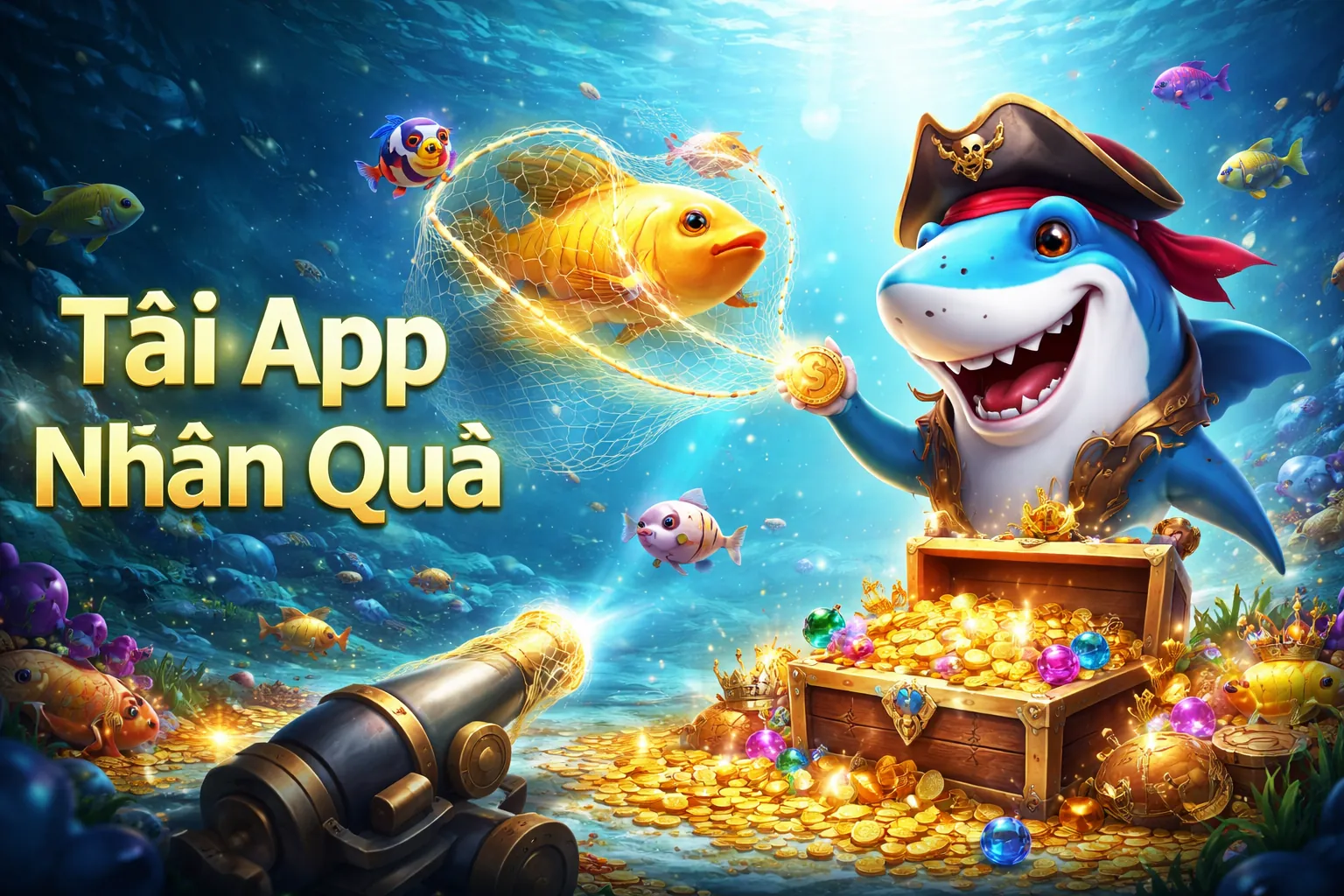 Hình ảnh chính trò chơi bắn cá tại gacam67 giftcode với đồ họa sống động và kho báu dưới biển sâu